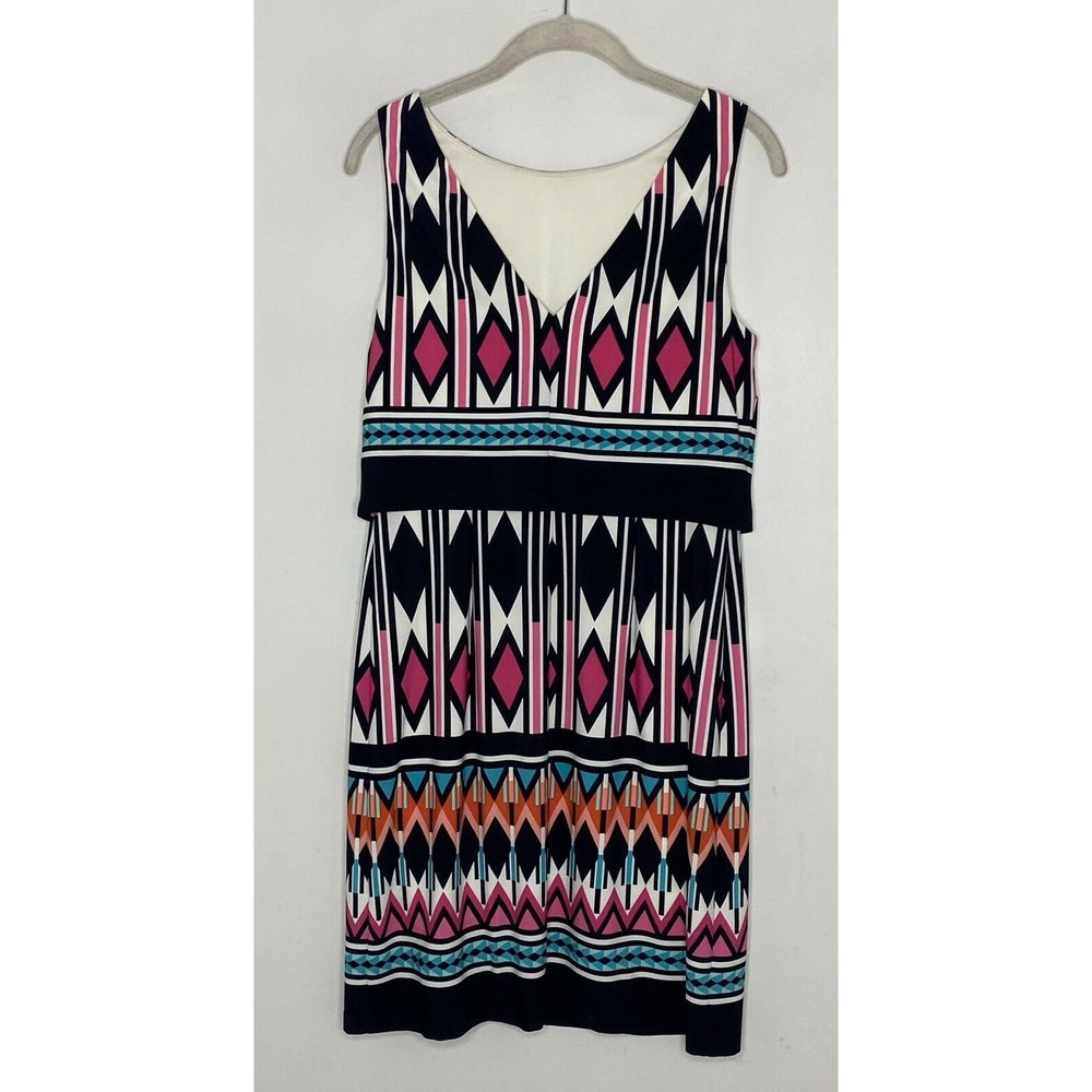 New Eliza J Pink Black Geometric Print Sheath Popover Layered Dress Size 6 O4 - Picture 4 of 6